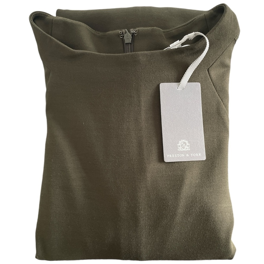 Preston & York army green stretch 3/4 sleeve Sheath dress lined high neck Sz: 6 - Picture 9 of 9